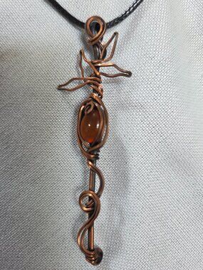 Wire Wrapped Carnelian Bar Pendant, Raw oxidized Copper Pendant